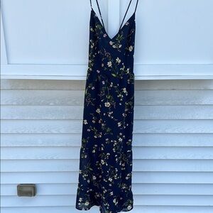 Cupshe Floral Navy Dress With Lace Up Back